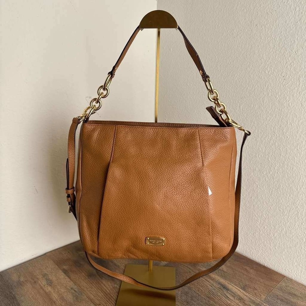 Michael Kors Sienna Leather Hobo Shoulder Bag Brown Gold Chain NWT‎